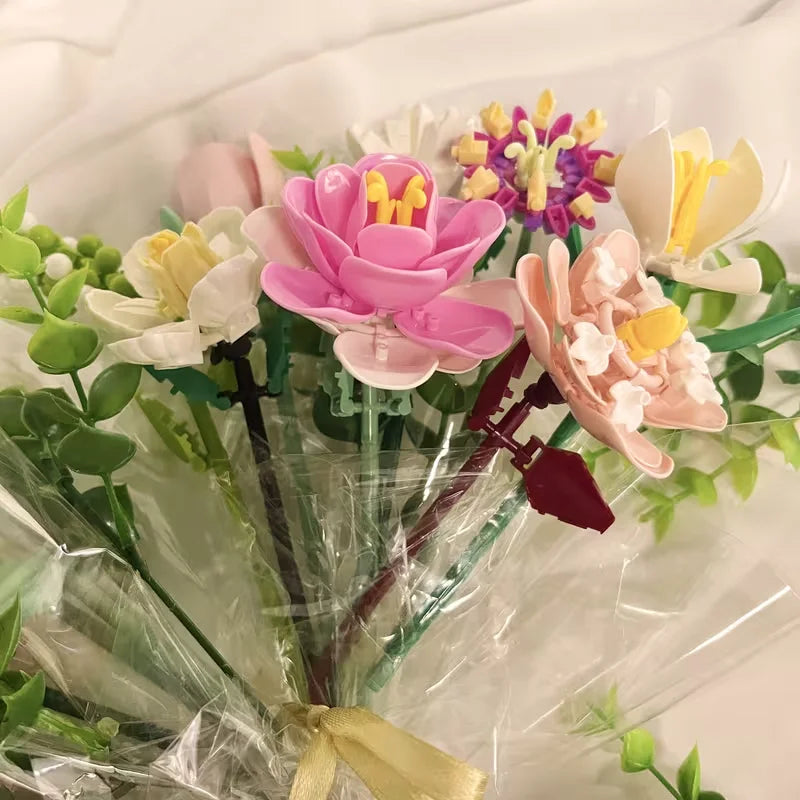 New product creative assembling building block desktop flower art toy, Valentine's Day gift, model decoration, a gift for best f