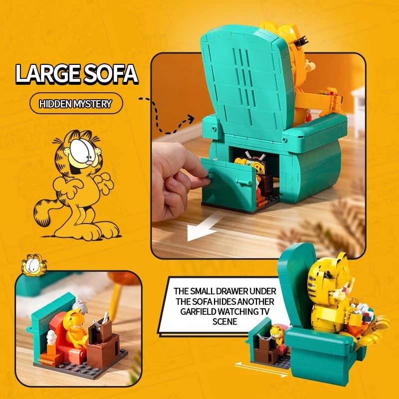 Garfield Building Blocks Sitting Sofa Cat Model Bricks Classic Anime Scene Educational DIY Toys Desktop Decoration Holiday Gift