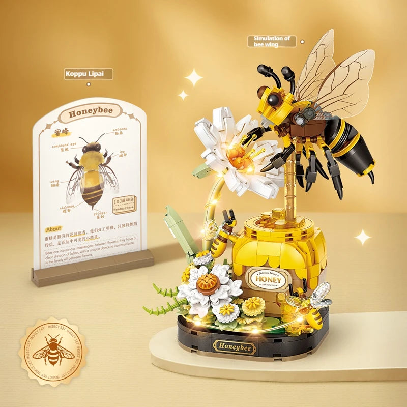 LOZ children's small particle building block toy set insect series yellow bee tiger butterfly model assembly girl toy gift