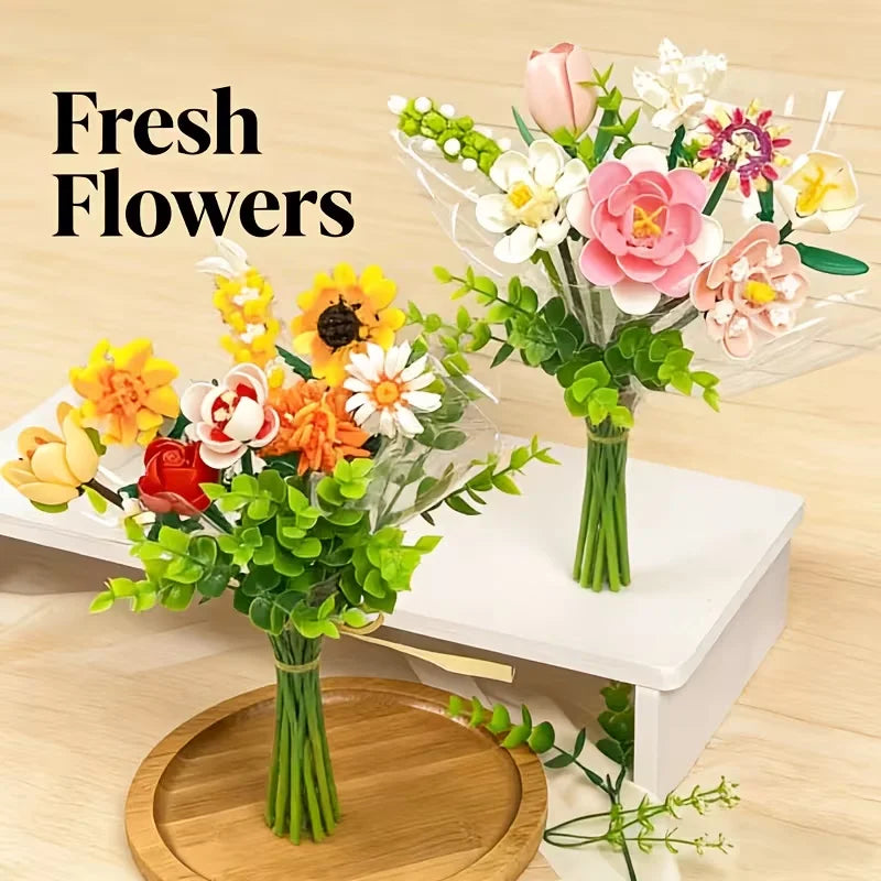 New product creative assembling building block desktop flower art toy, Valentine's Day gift, model decoration, a gift for best f