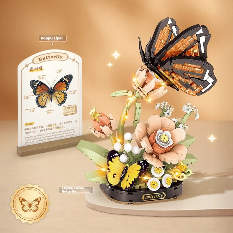 LOZ children's small particle building block toy set insect series yellow bee tiger butterfly model assembly girl toy gift
