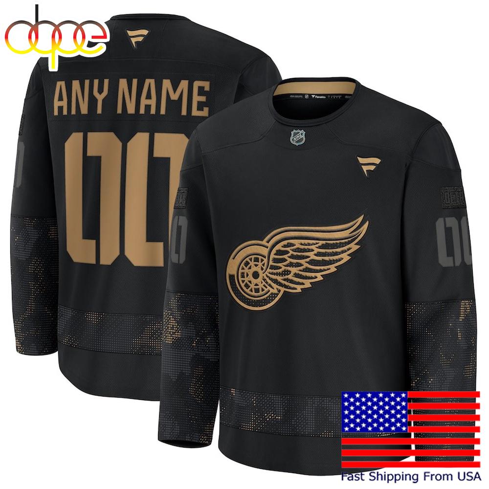 Detroit Red Wings Black Military Appreciation Custom Practice Custom Hockey Jersey