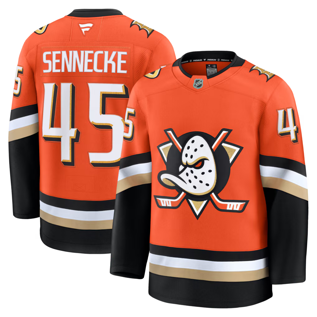 Anaheim Ducks NHL Beckett Sennecke Fanatics Home Premium Jersey – Orange (USA Stock)