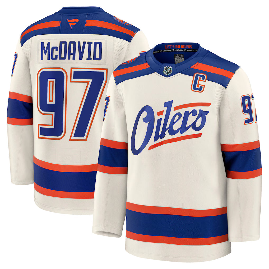 Edmonton Oilers Connor McDavid Jersey - NHL Fanatics Alternate Premium – Light Beige – Size 46 (UK Ready)