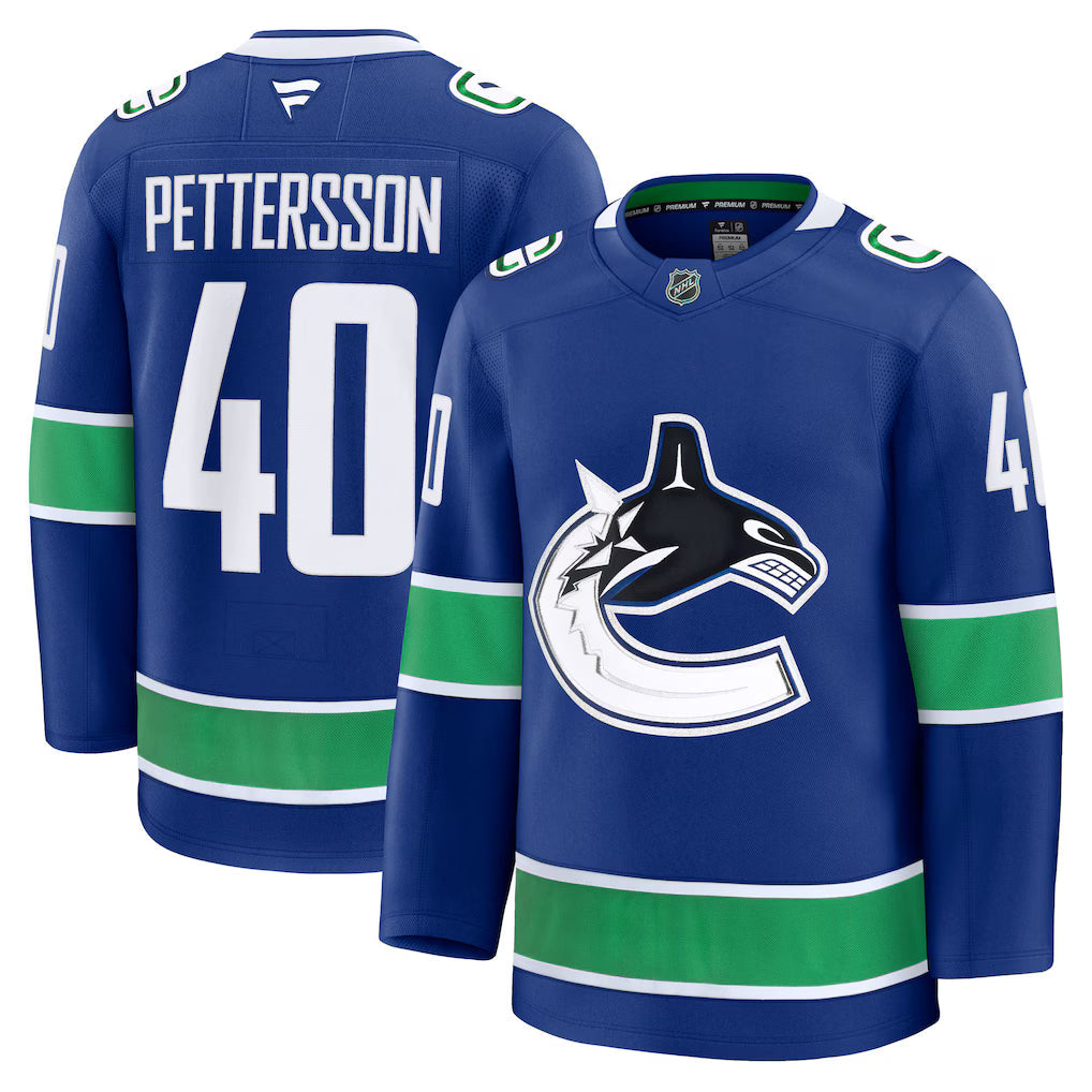 Vancouver Canucks NHL Elias Pettersson Fanatics Home Premium Jersey - Blue (USA Stock)