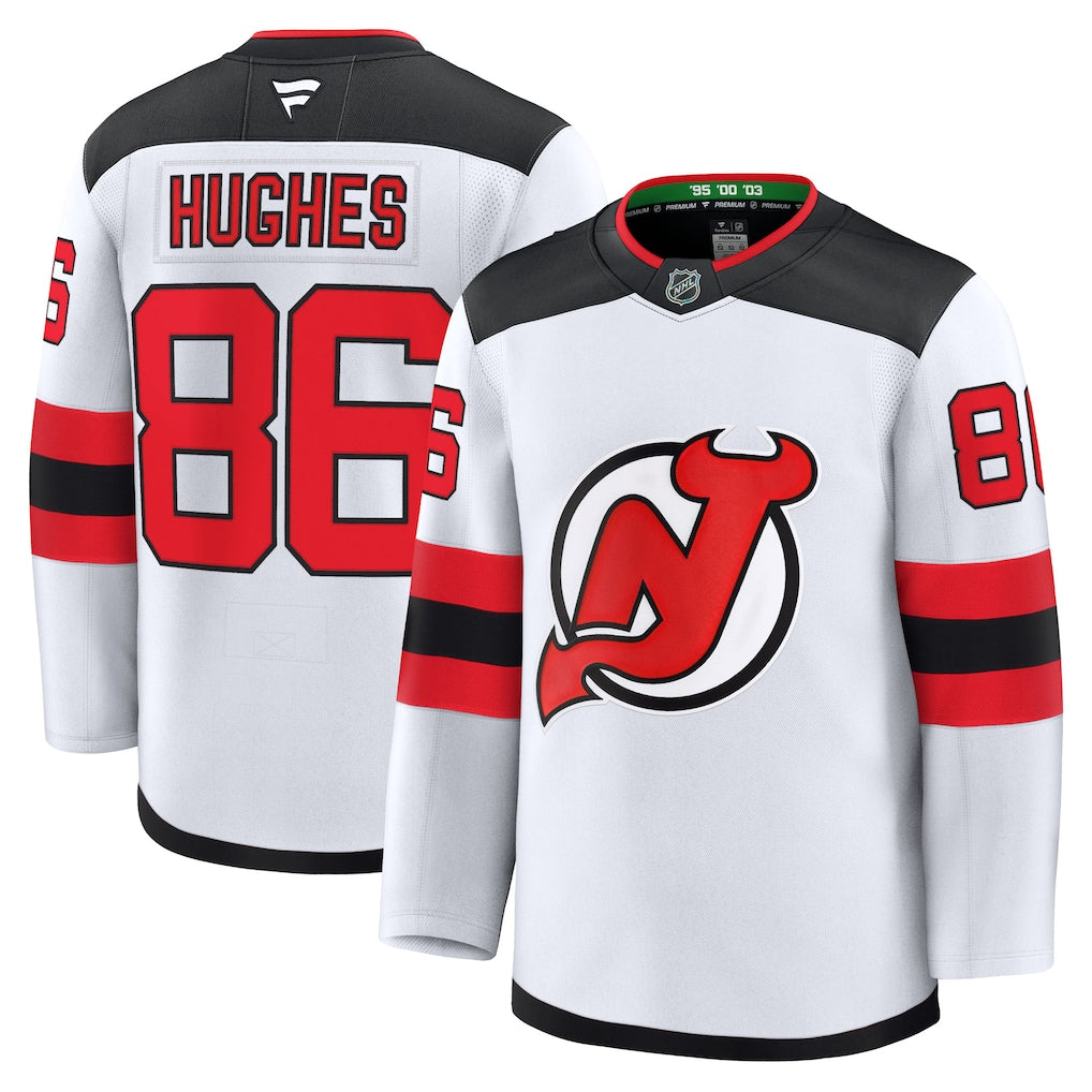 New Jersey Devils NHL Jack Hughes Fanatics Away Premium Jersey - White (USA Stock)
