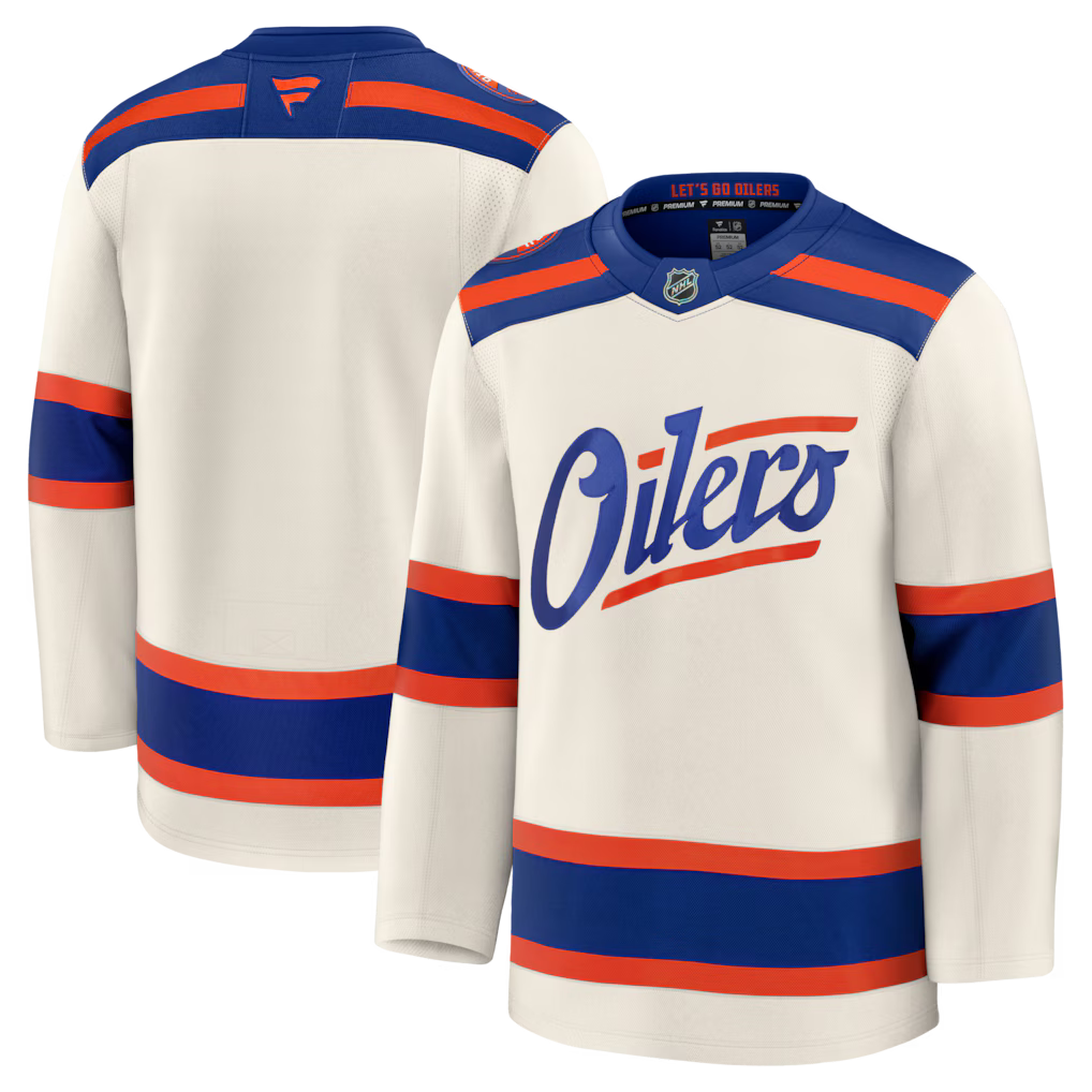 Edmonton Oilers NHL Fanatics Alternate Premium Jersey – Light Beige (USA Stock)