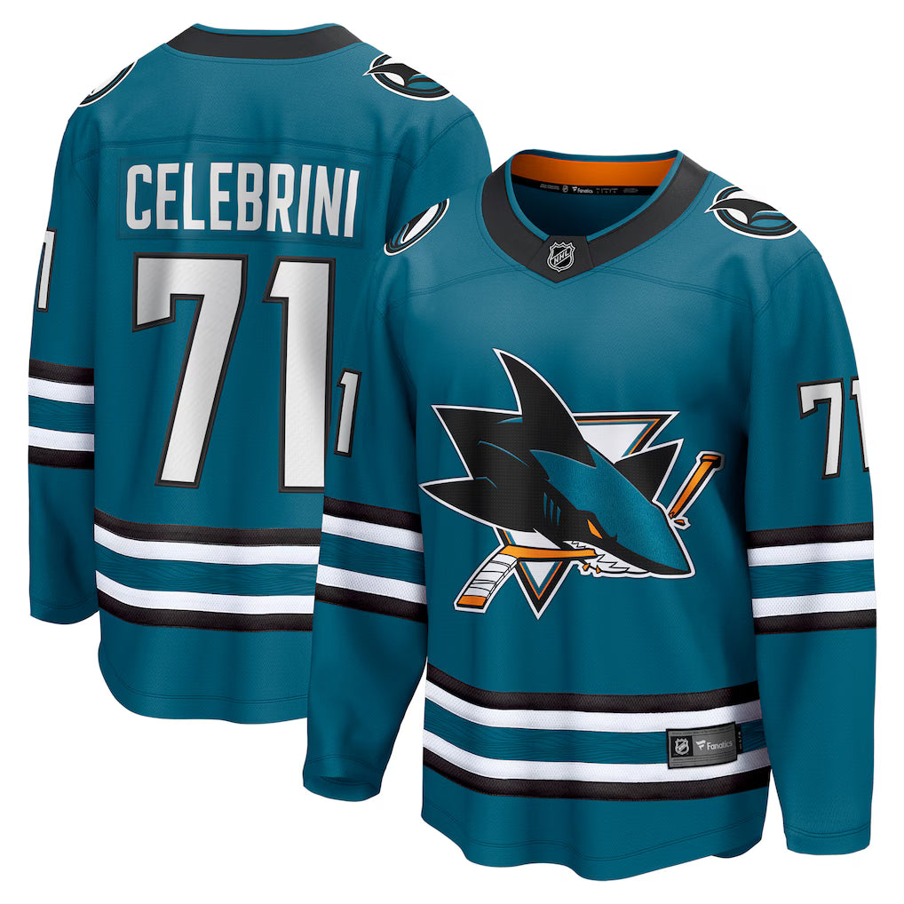 Macklin Celebrini San Jose Sharks Home Breakaway Jersey – Teal