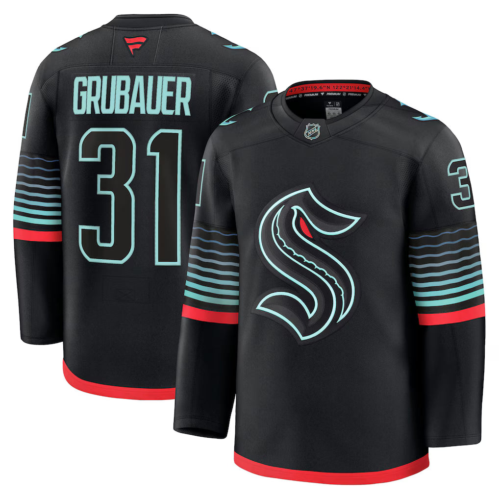 Philipp Grubauer Seattle Kraken Alternate Premium Jersey - Black