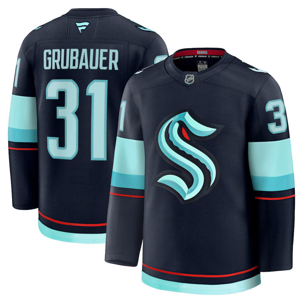 Seattle Kraken NHL Philipp Grubauer Fanatics Home Premium Jersey - Deep Sea Blue (USA Stock)