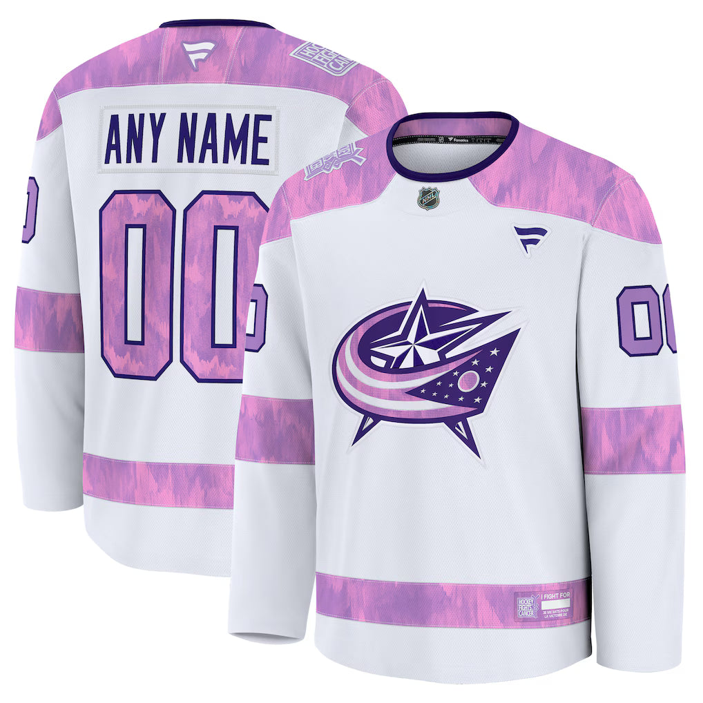 Columbus Blue Jackets 2026 Hockey Fights Cancer Custom Practice Jersey - White