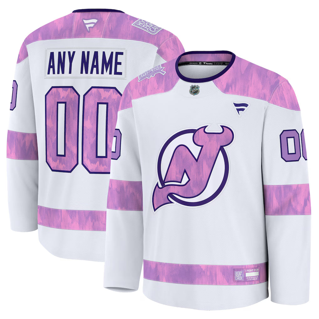 New Jersey Devils 2026 Hockey Fights Cancer Custom Practice Jersey - White