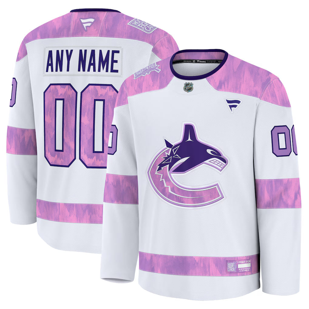 Vancouver Canucks Hockey Fights Cancer Custom Practice Jersey - White