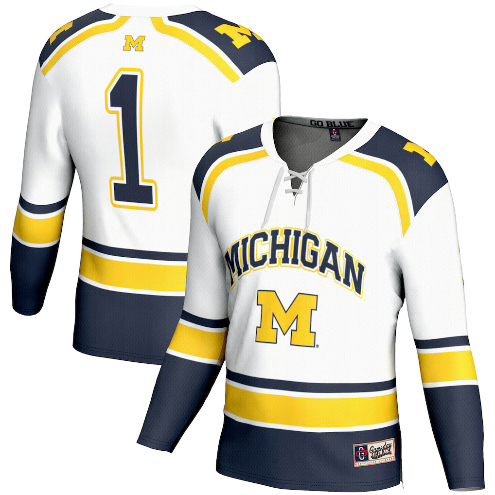 #1 Michigan Wolverines GameDay Greats Hockey Jersey - White