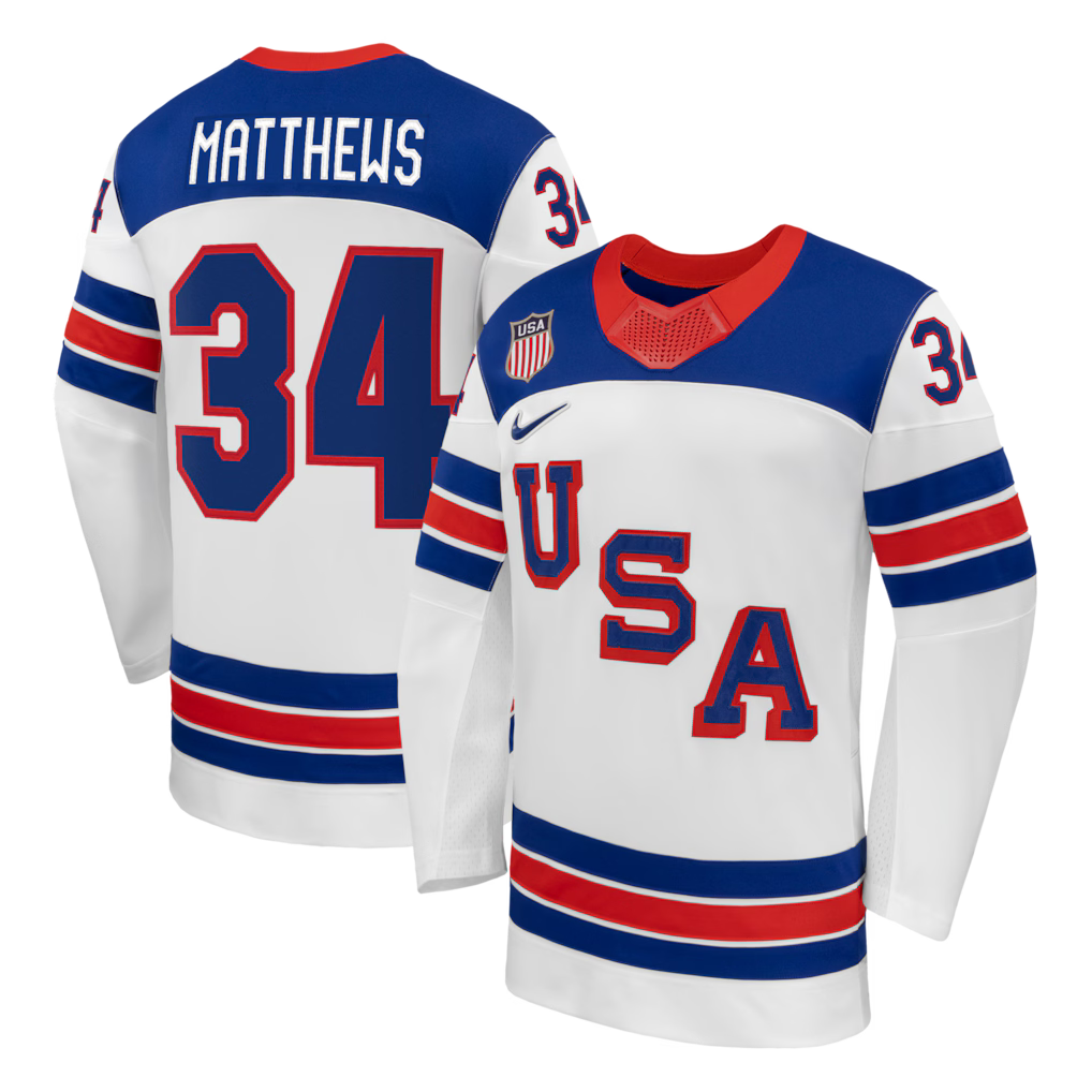 Men's Auston Matthews USA Hockey White 2026 Away Jersey